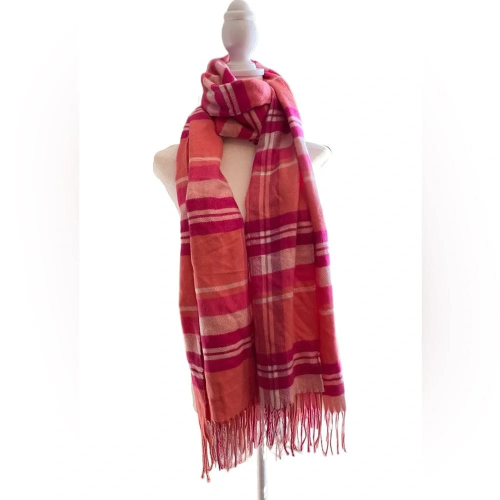 Old Navy Pink/Coral/White Plaid SuperSoft Scarf - Picture 3 of 6